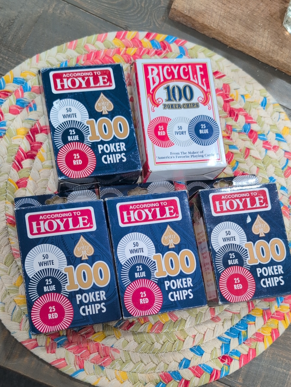 100-Count Poker Chips 5 Sets — Blue, White & Red